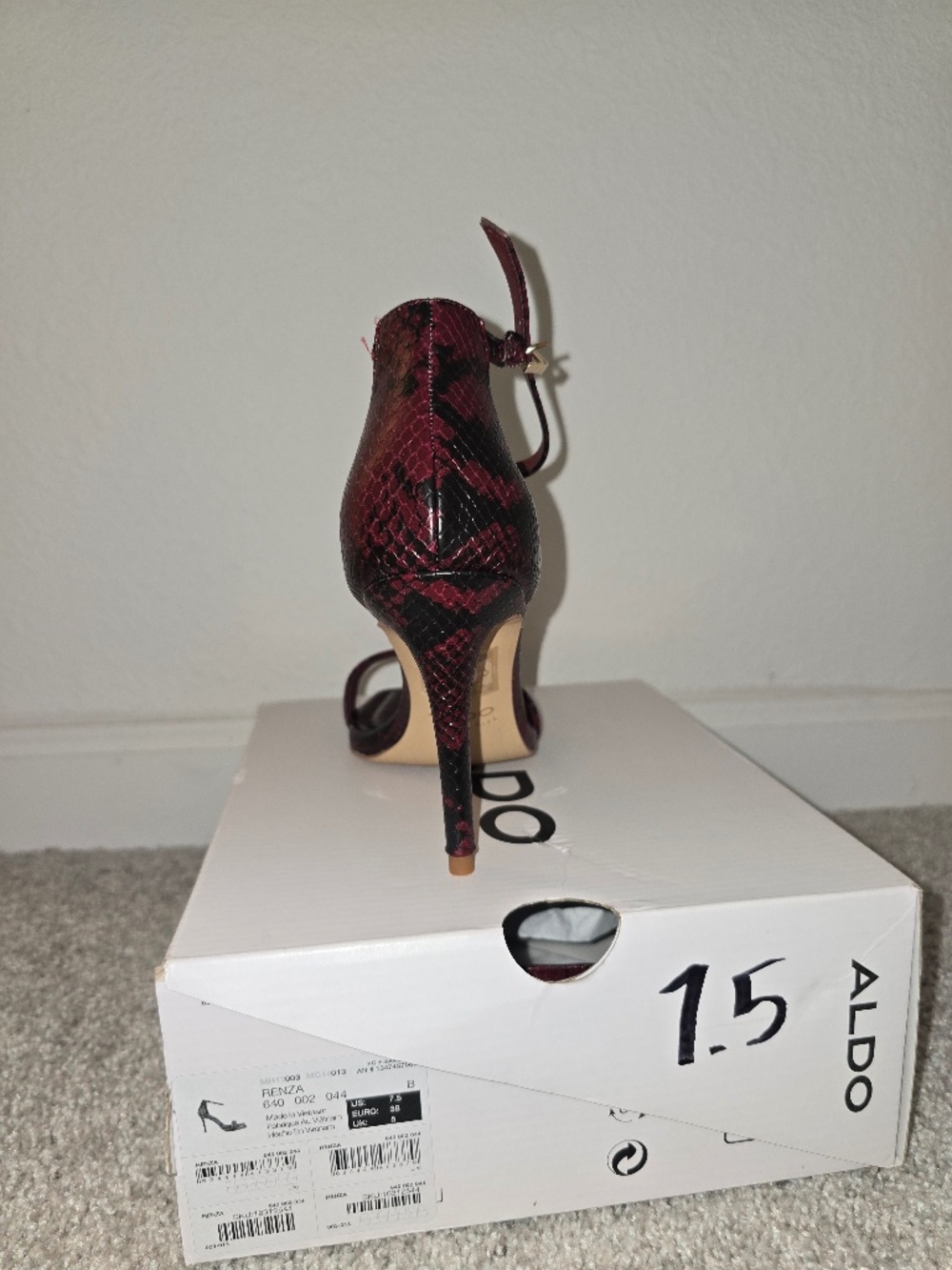 ALDO Shoes Womens Size 7.5. Renza Red Open Ankle Strap High Heel